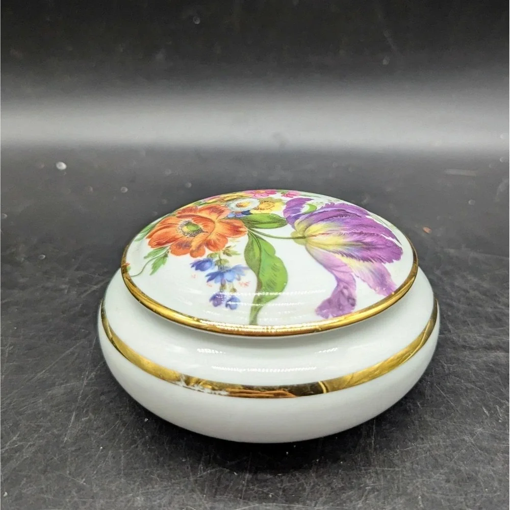 Vintage Anemone Trinket Box Fine Porcelain‎ Bayreuth Gloria Floral 4